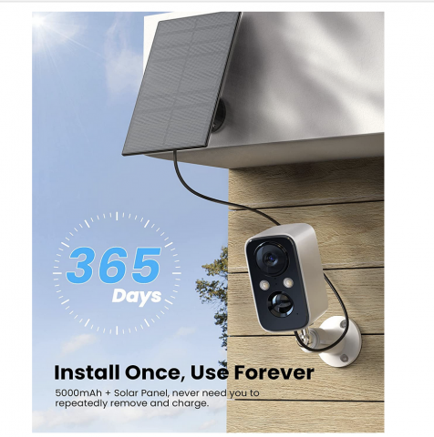Telecamera Wi-Fi Esterno Batteria Senza Fili,Videocamera Sorveglianza Solare con Visione Notturna Colori,Rilevamento Umano PIR,Conversazione a 2 Vie,Impermeabile IP66