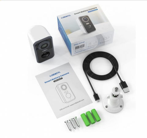 Telecamera Wi-Fi Interno/Esterno Senza Fili a Batteria Videocamera Sorveglianza Interno Rilevatore di Movimento PIR Visione Notturna a Colori Audio a 2 Vie Sirena IP66 SD/Cloud