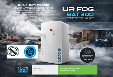 Nebbiogeno UR Fog BAT 300 a batteria emissione fino a 100 metri cubi in 60 secondi zero consumi di energia