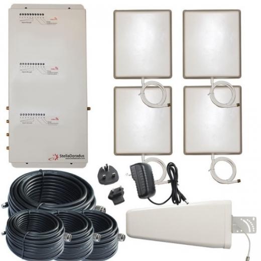 Amplificatore di Segnale Tri-Band Stelladoradus per GSM, UMTS/LTE con Antenna Yagi Esterna e 4 Antenne Inte...