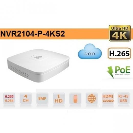 NVR IP 4K ULTRA HD 4 CANALI 8MP 1HDD POE P2P