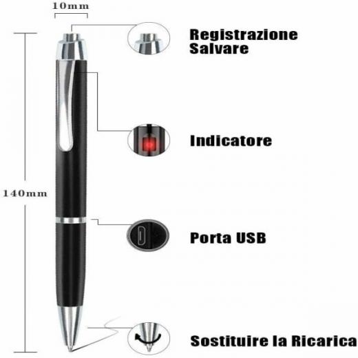 MICRO REGISTRATORE SPY VOCALE AMBIENTALE OCCULTATA IN PENNA USB 16GB