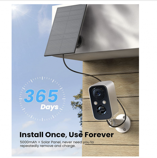Telecamera Wi-Fi Esterno Batteria Senza Fili,Videocamera Sorveglianza Solare con Visione Notturna Colori,Rilevamento Umano PIR,Conversazione a 2 Vie,Impermeabile IP66