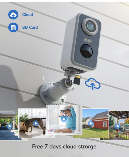Telecamera Wi-Fi Interno/Esterno Senza Fili a Batteria Videocamera Sorveglianza Interno Rilevatore di Movimento PIR Visione Notturna a Colori Audio a 2 Vie Sirena IP66 SD/Cloud