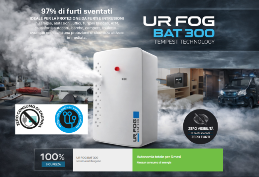 Nebbiogeno UR Fog BAT 300 a batteria emissione fino a 100 metri cubi in 60 secondi zero consumi di energia