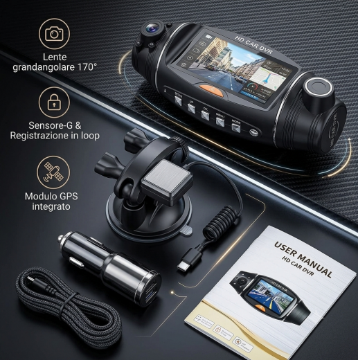 Telecamera per auto con GPS Full HD DVR e visione notturna