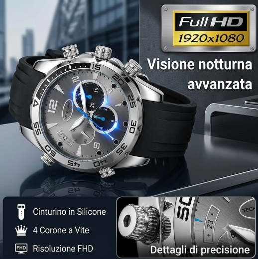 Orologio spy con telecamera invisibile Full HD e infrarossi