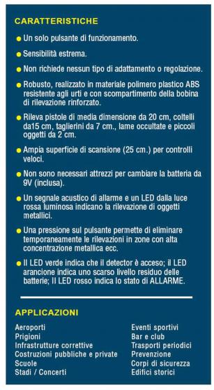 METAL DETECTOR RILEVATORE DI METALLI CONTROLLO INGRESSI STADI E DISCOTECHE