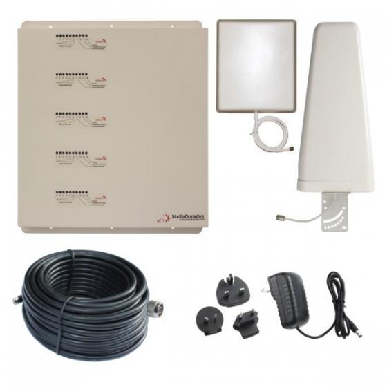 Ripetitore di Segnale Pentaband StellaHome LGDWH per Amplificazione GSM, UMTS/3G, LTE/4G 800/900/1800/2100/2600MHz con Antenna Yagi Esterna e Doppia Antenna Interna - Copertura fino a 2000mq per Uso Domestico e Professionale