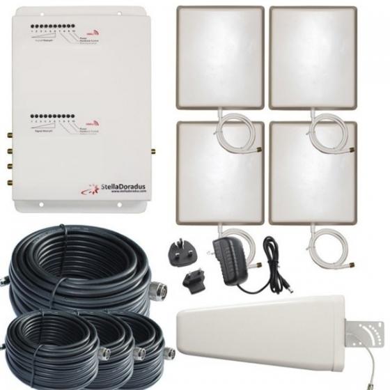 Amplificatore di Segnale Dual Band StellaOffice per GSM 900MHz e LTE 800MHz con Antenna Yagi Esterna e 4 Antenne Interne - Copertura fino a 4000mq per Uffici e Grandi Edifici