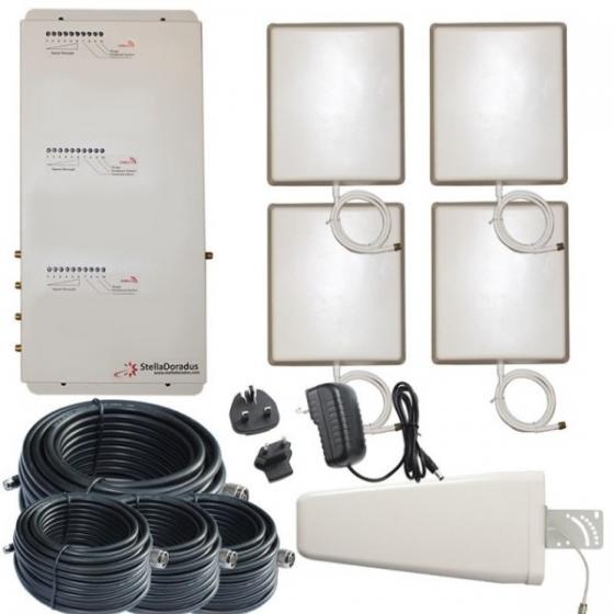Amplificatore di Segnale Tri-Band Stelladoradus per GSM, UMTS/LTE con Antenna Yagi Esterna e 4 Antenne Interne: Potenza, Copertura e Conformita EU per Casa e Ufficio
