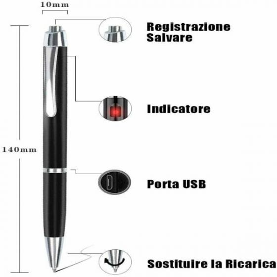 MICRO REGISTRATORE SPY VOCALE AMBIENTALE OCCULTATA IN PENNA USB 16GB
