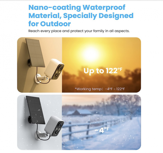 Telecamera Wi-Fi Esterno Batteria Senza Fili,Videocamera Sorveglianza Solare con Visione Notturna Colori,Rilevamento Umano PIR,Conversazione a 2 Vie,Impermeabile IP66