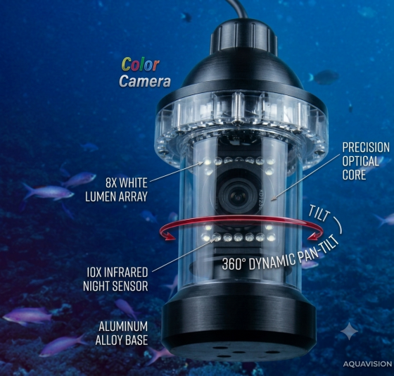 Telecamera subacquea per pesca con monitor 7" HD, cavo 60 m e DVR 600TVL